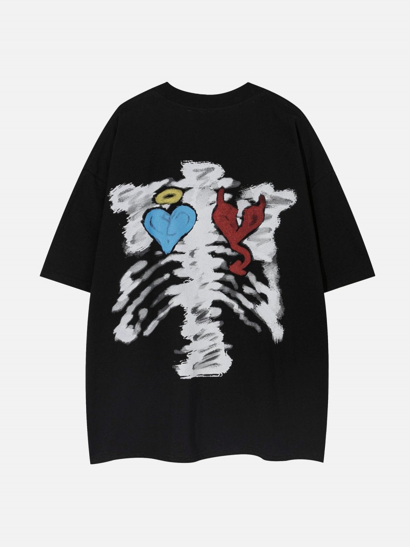 Bordeaux  T Shirts Aelfric Eden Skeleton Heart Graffiti Tee - KOR-6910150